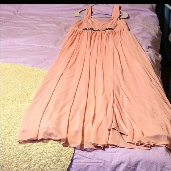 David's Bridal Long antique pink colored gown with rocky gunmetal gray trim wais - Picture 7 of 7